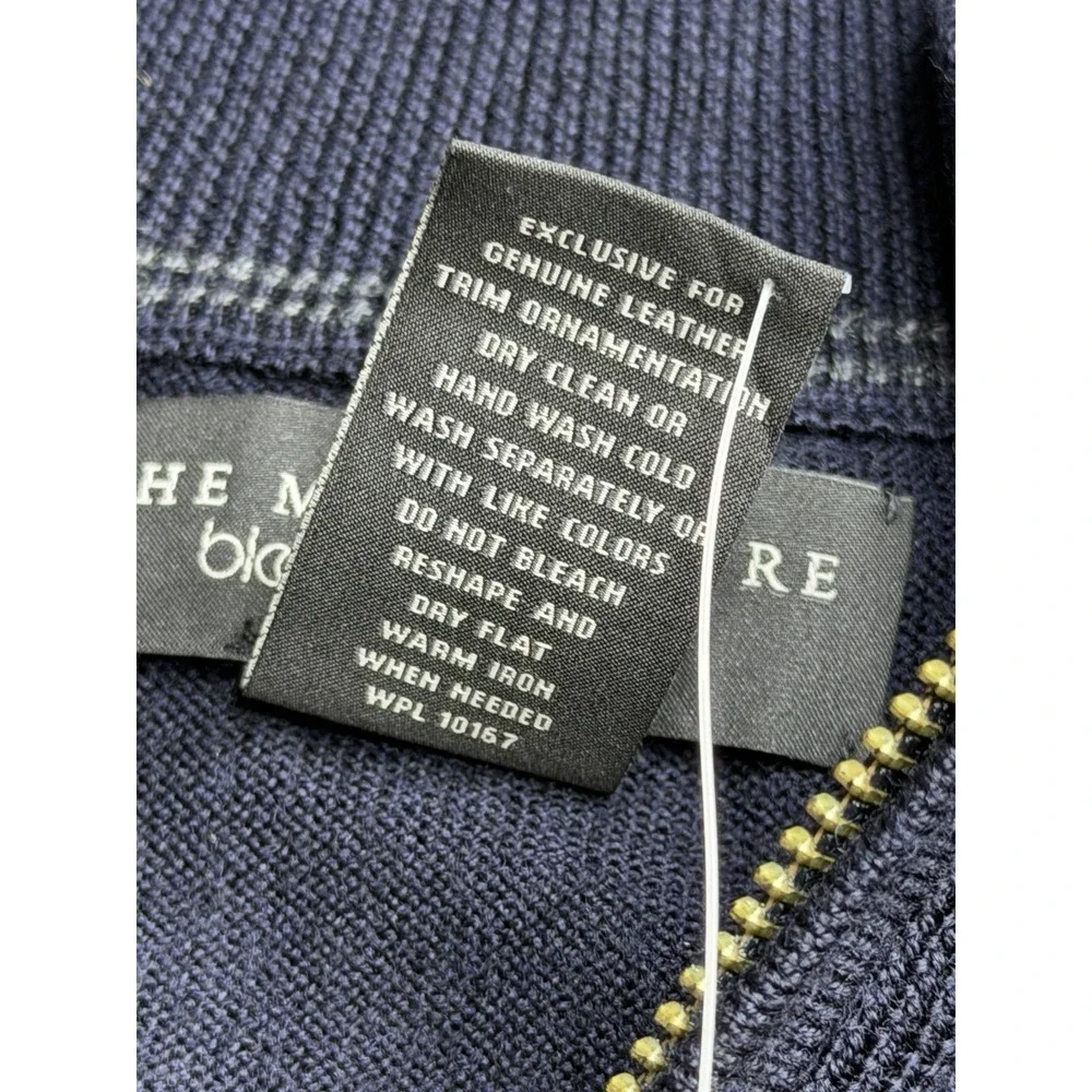 Bloomingdales Mens Store 1/4 Zip Sweater Medium Blue Merino 100% Wool New Tags